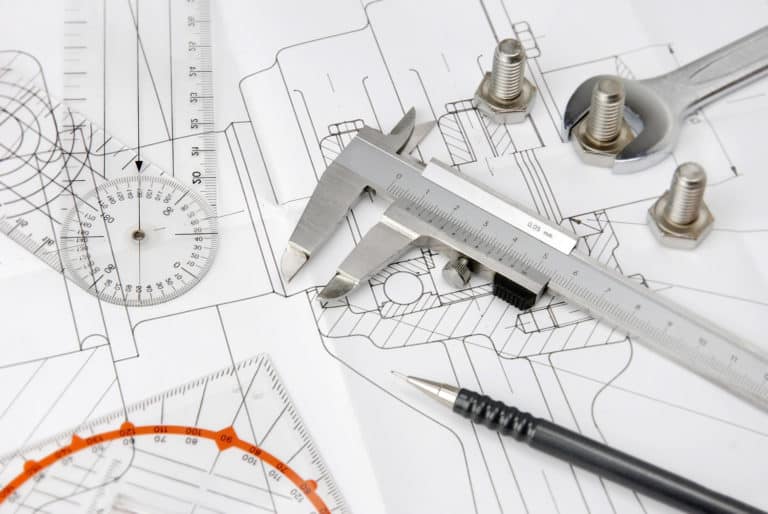 engineering tools on technical drawing